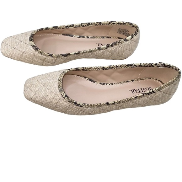 JustFab Beige Woven Quilted Detail Neutral Flats Slip On Shoes - Picture 2 of 7